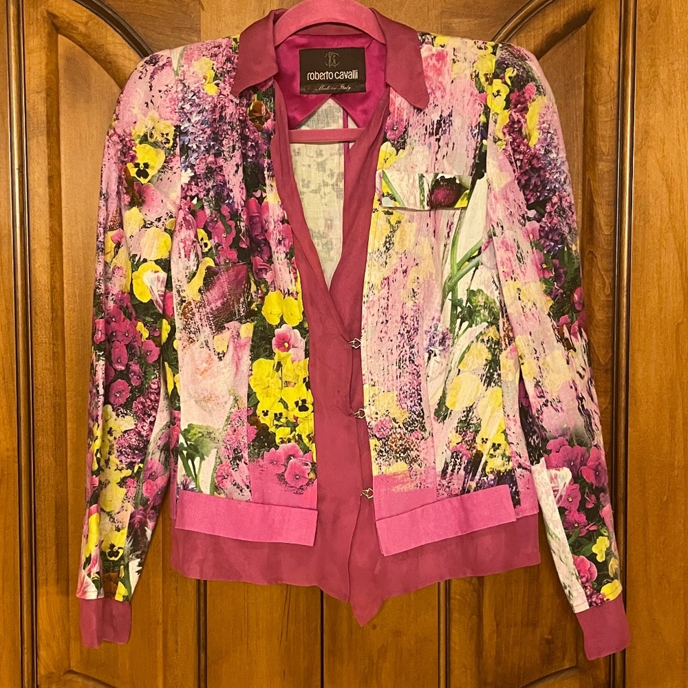 Roberto Cavalli Long Sleeve Pink Floral Top